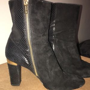 MICHAEL KORS black snakeskin gold booties